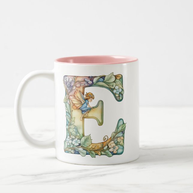 Rainbow Fairy Initial 'E'  Two-Tone Coffee Mug (Left)