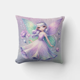Rainbow Fairy Princess With Peony Floral Girl’s Cushion