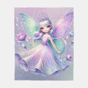 Rainbow Fairy Princess With Peony Floral Girl’s Fleece Blanket