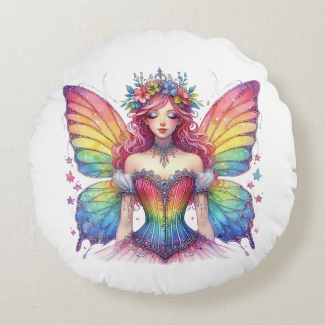 rainbow fairy round cushion (Front)
