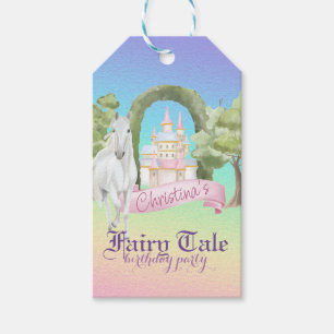 Rainbow Fairy Tale Castle & White Horse Watercolor Gift Tags
