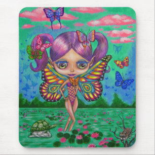 Rainbow Fairy with Butterflies and Water Lilies Mouse Pad
