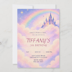Rainbow Fairytale Castle Birthday Invitation