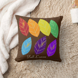 Rainbow Fall Leaves Black Backside Cushion