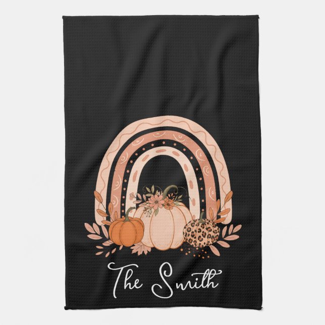Rainbow Fall Pumpkins Kitchen |Autumn Thanksgiving Tea Towel (Vertical)