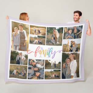 Rainbow Family Monogrammed Photo Collage Fleece Blanket