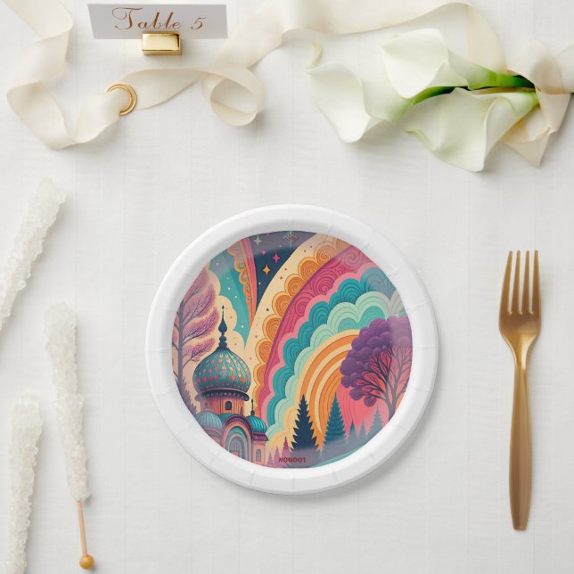 Rainbow Fantasy Dome Paper Plate – Customisable (Wedding)