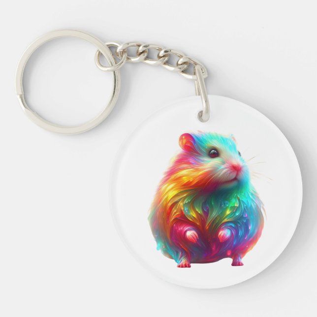 Rainbow Fantasy Hamster Art Key Ring (Front)