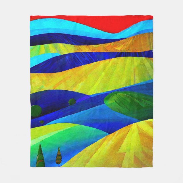 Rainbow Fantasy Hills Landscape Fleece Blanket (Front)