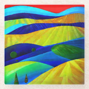 Rainbow Fantasy Hills Landscape Glass Coaster