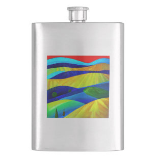 Rainbow Fantasy Hills Landscape Hip Flask