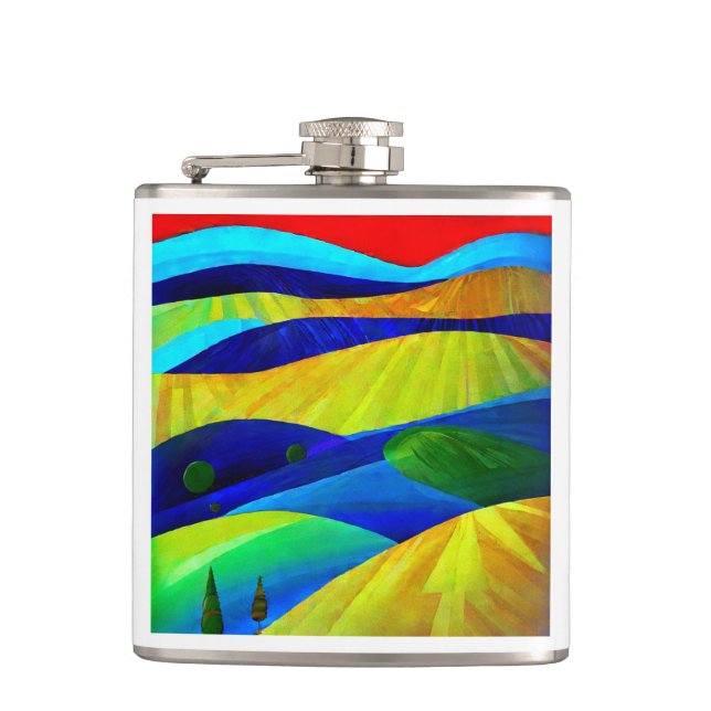 Rainbow Fantasy Hills Landscape Hip Flask (Front)