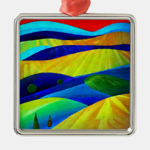Rainbow Fantasy Hills Landscape Metal Ornament