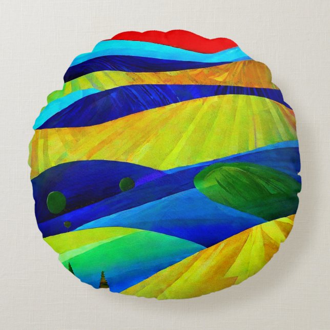 Rainbow Fantasy Hills Landscape Round Cushion (Front)