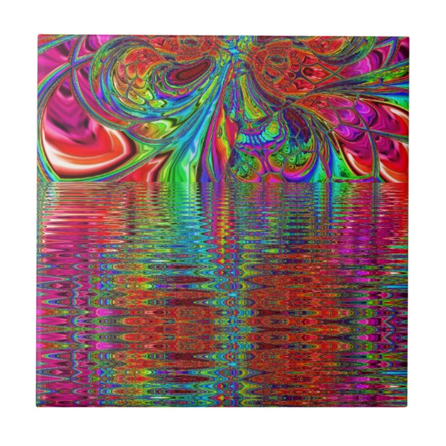 Rainbow Fantasy Mosaic Landscape Stained Glass Ceramic Tile (Front)