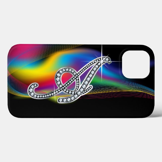 Rainbow Faux-Diamond Monogram Case-Mate iPhone Case (Back (Horizontal))