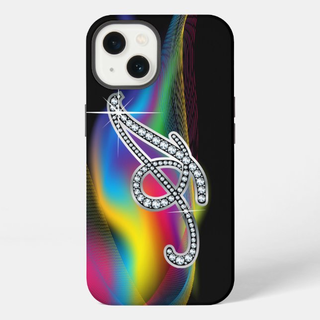 Rainbow Faux-Diamond Monogram iPhone Case (Back)