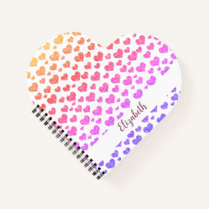 Rainbow Faux Glitter Hearts Bright Colorful Custom Notebook