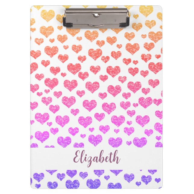 Rainbow Faux Glitter Hearts Bright Colourful Custo Clipboard (Front)