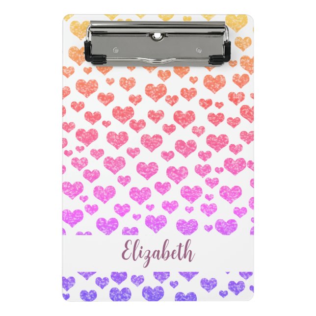 Rainbow Faux Glitter Hearts Bright Colourful Custo Mini Clipboard (Front)
