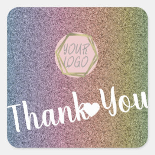 Rainbow Faux Glitter Nail Hair Business Logo Square Sticker