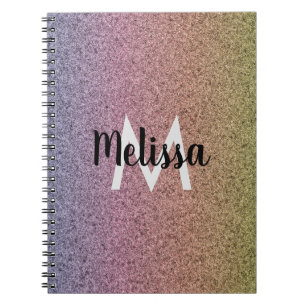 Rainbow Faux Glitter Pattern Initial Notebook