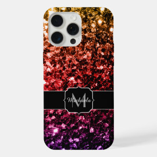 Rainbow faux glitter sparkles bling Monogram iPhone 15 Pro Max Case