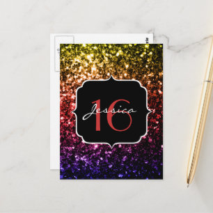 Rainbow faux glitter sparkles Sweet 16 Postcard