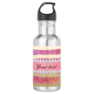 Rainbow Faux Glitter Stripes Diamonds Gold 532 Ml Water Bottle