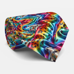 Rainbow Faux Silk   Leopard Print Gentleman's Tie
