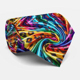 Rainbow Faux Silk   Leopard Print Gentleman's Tie