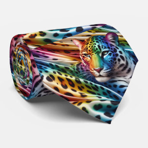 Rainbow Faux Silk   Leopard Print Gentleman's Tie
