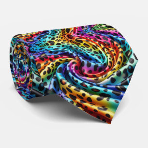 Rainbow Faux Silk   Leopard Print Gentleman's Tie