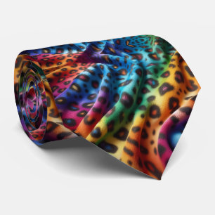 Rainbow Faux Silk   Leopard Print Gentleman's Tie