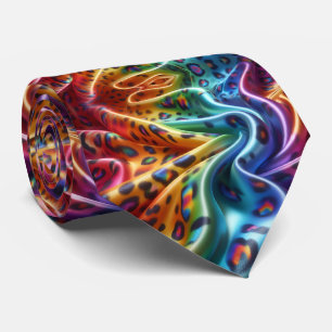 Rainbow Faux Silk   Leopard Print Gentleman's Tie