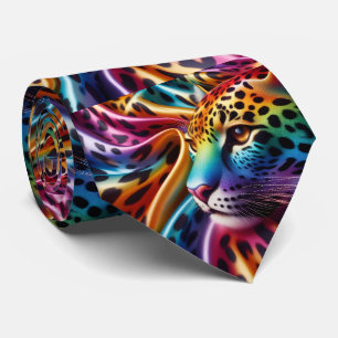 Rainbow Faux Silk   Leopard Print Gentleman's Tie