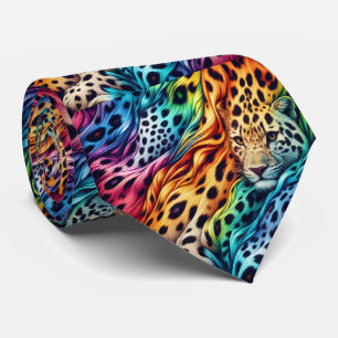 Rainbow Faux Silk   Leopard Print Gentleman's Tie
