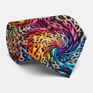 Rainbow Faux Silk   Leopard Print Gentleman's Tie