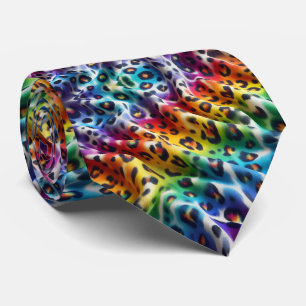 Rainbow Faux Silk   Leopard Print Gentleman's Tie