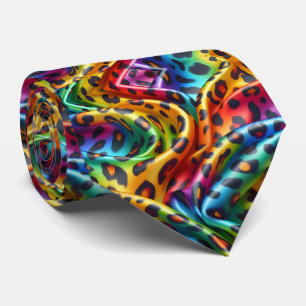 Rainbow Faux Silk   Leopard Print Gentleman's Tie