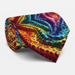 Rainbow Faux Silk   Leopard Print Gentleman's Tie