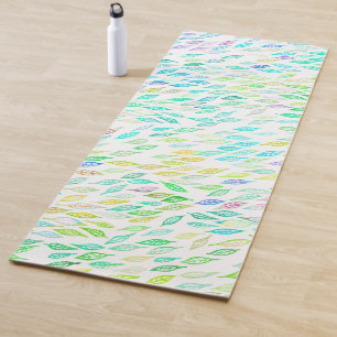 Rainbow Feather Leaves Watercolor Pattern Yoga Mat