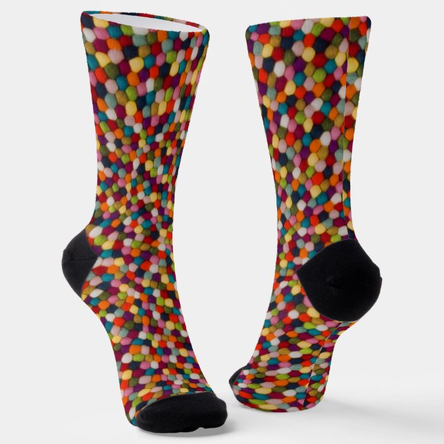 Rainbow Felt Ball Mosaic Rug Socks (Angled)