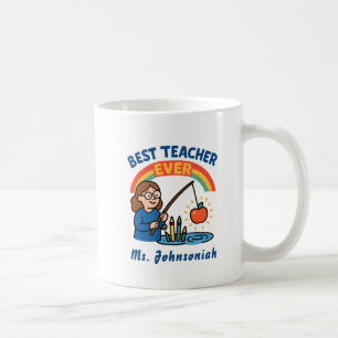 Rainbow Female Fishing Apple Best Teacher Ever Coffee Mug