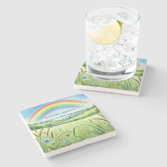 Rainbow / Field & Quote Stone Coaster (Side)