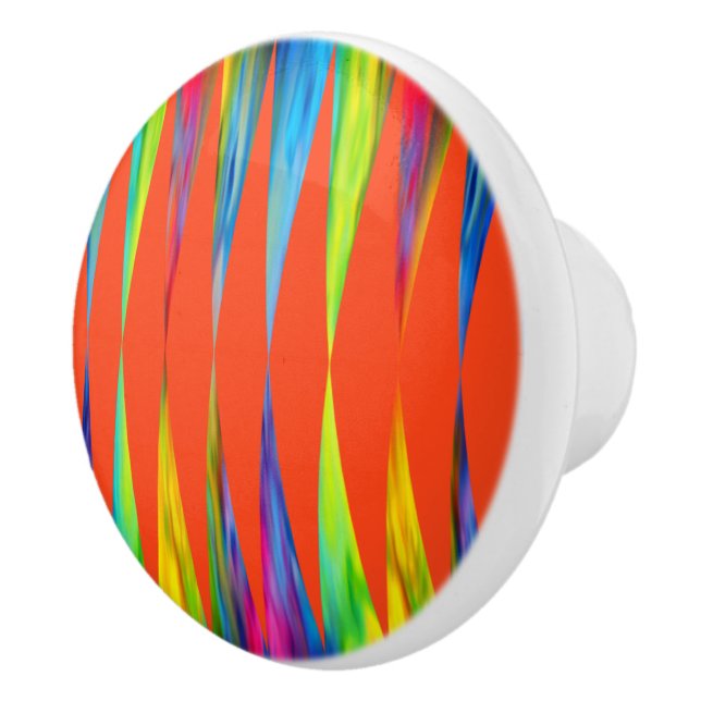 [Rainbow Fiesta] Harlequin Geometric Fiery Orange Ceramic Knob (Right)