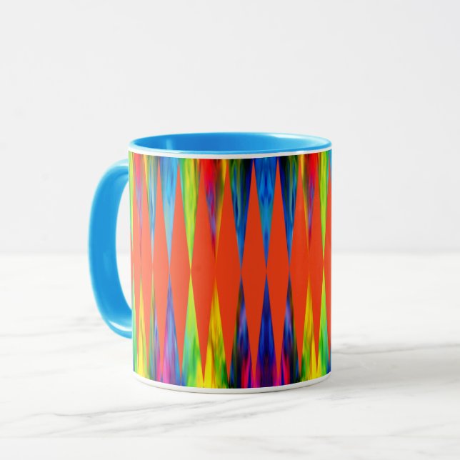 [Rainbow Fiesta] Harlequin Geometric Fiery Orange Mug (Front Left)