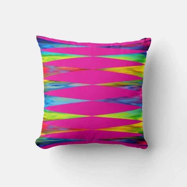 [Rainbow Fiesta] Harlequin Geometric Hot Pink Cushion (Front)