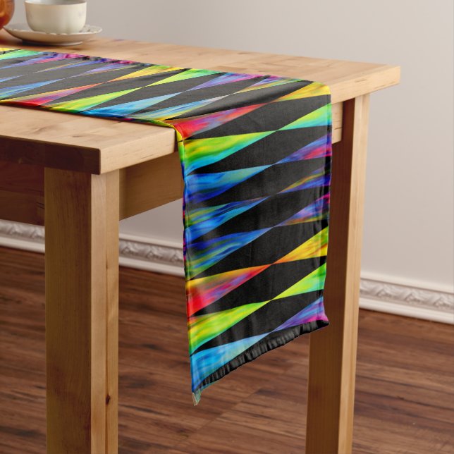 [Rainbow Fiesta] Harlequin Geometric Modern Black Short Table Runner (In Situ)