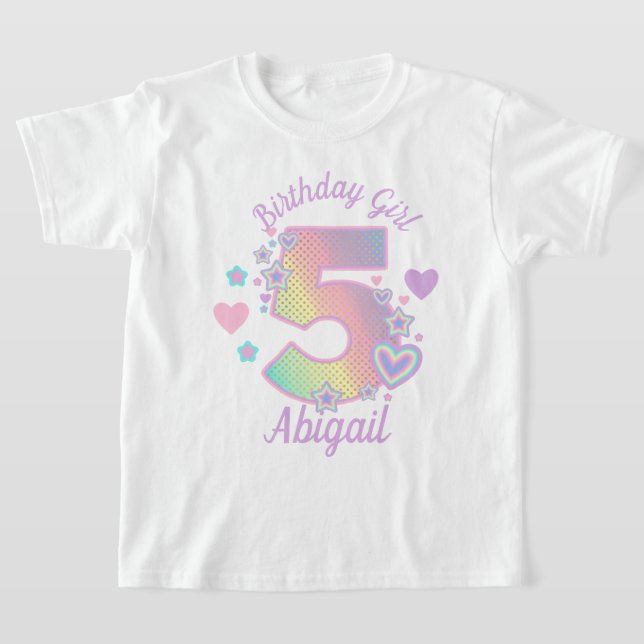 Rainbow Fifth Birthday Girl 5th Iridescent  T-Shirt (Laydown)